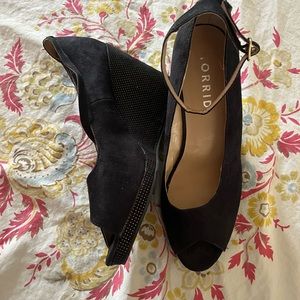 Torrid high wedge suede like peep toe shoes size 12